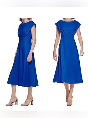 NWT Calvin Klein Cap-Sleeve MIDI Dress -
Capri Blue Size 2